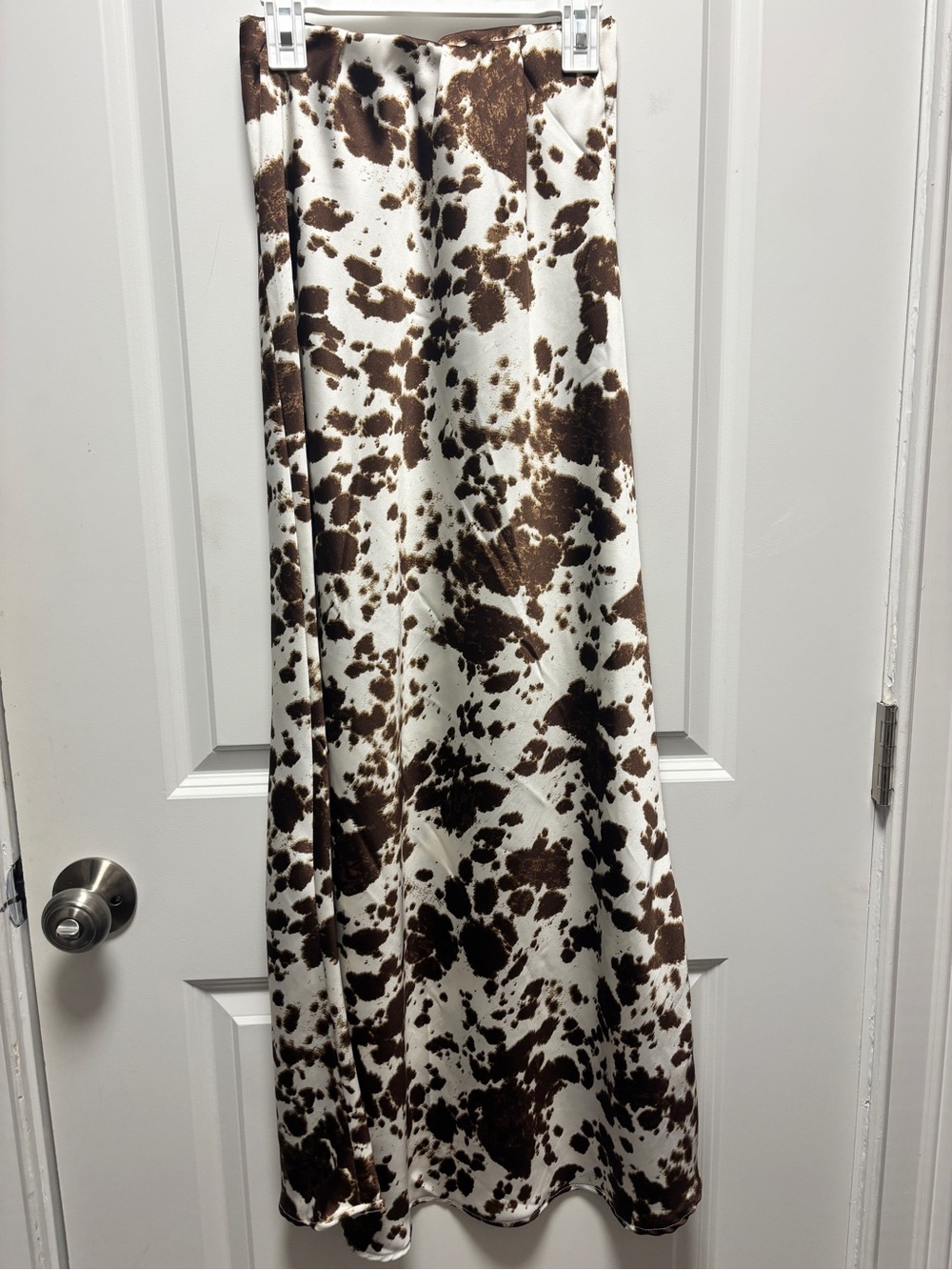 Japna Brown and White Cow-Print Satin Skirt